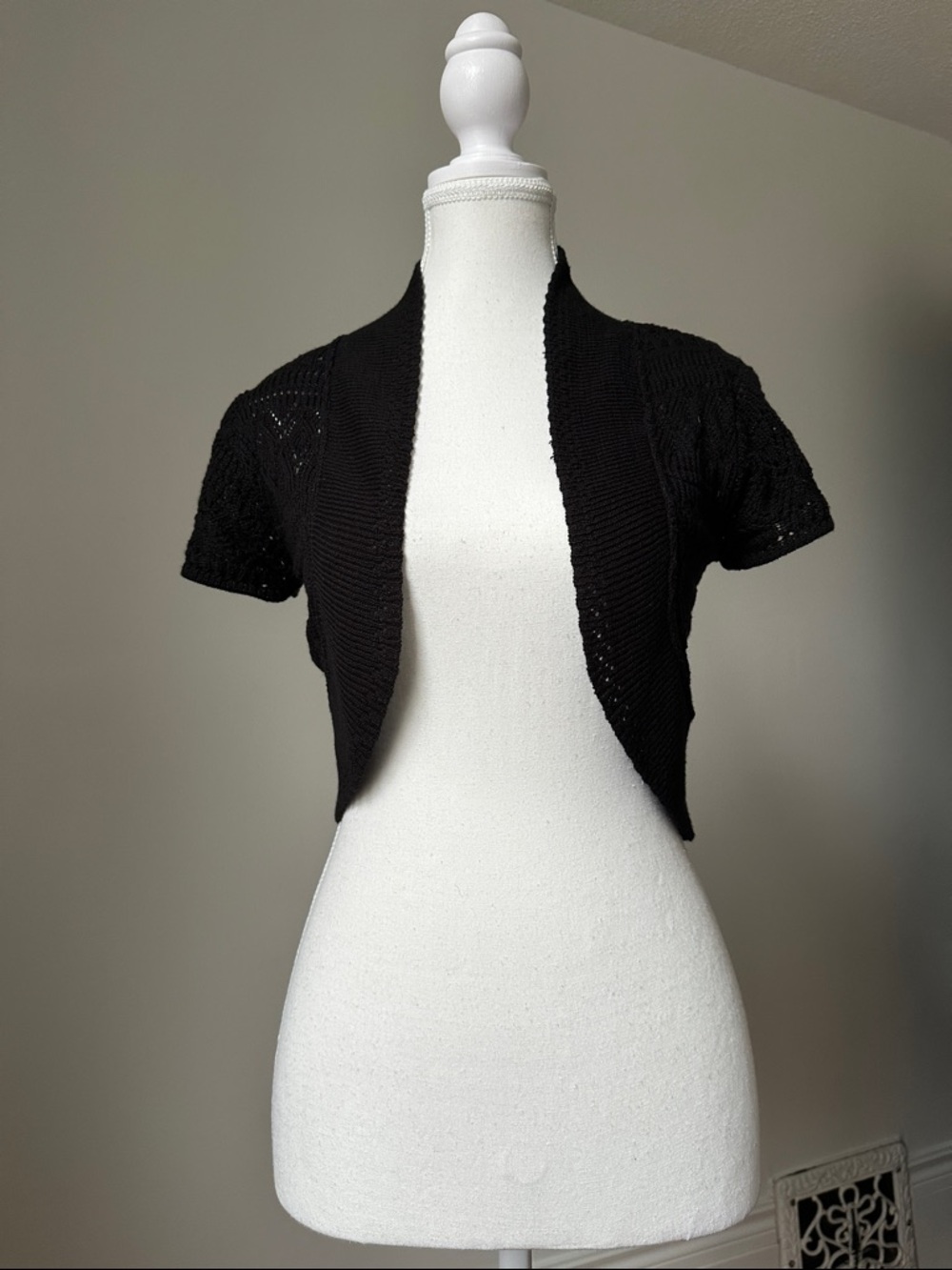 SEDUCTION Y2K Black Knit Cropped Whimsigoth Short Sleeve Cardigan Size Small